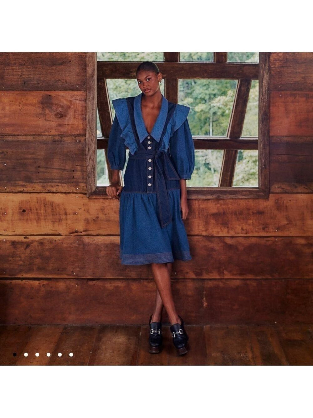 Farm Rio Patch Denim Midi Dress
